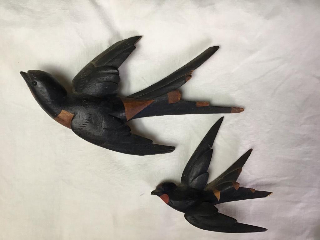 Black Forest Carved Swallows, Pair (1 of 2)