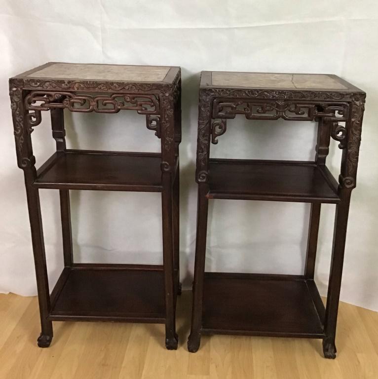 Pair of Pink Marble Top Chinese Stands (1 of 4)