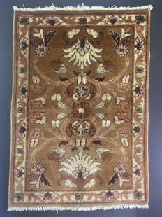 Pakistani Hand Knotted Rug: Hand knotted with fringe 34.5" long x 23.5"w. 4 lbs.