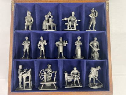 The People of Colonial America 13 Pc. Set Pewter: Franklin Mint Fine Pewter figures in wood case. 18 lbs. 14 oz.