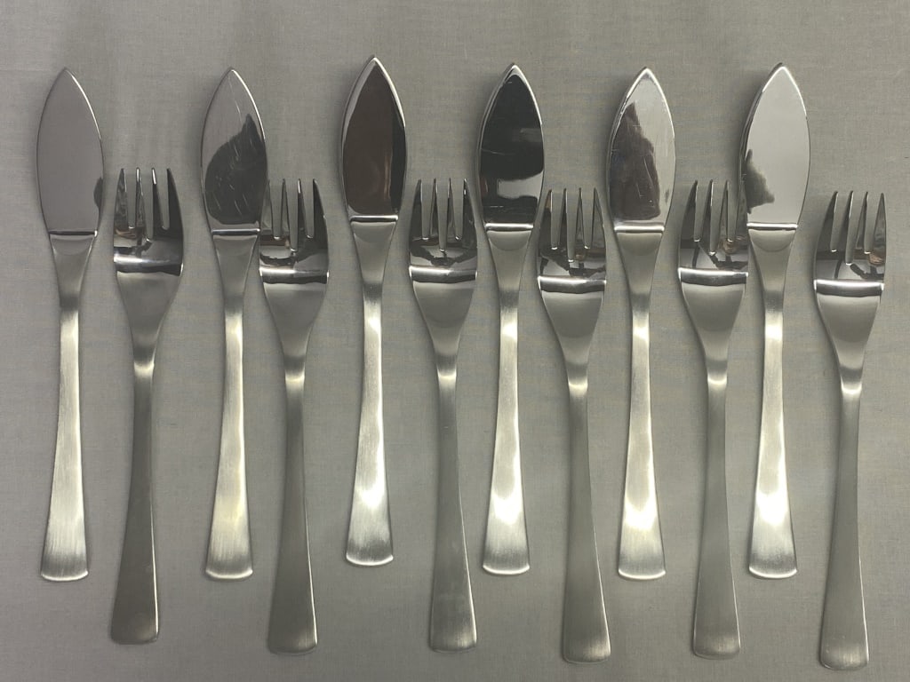 MCM Knives & Forks Auerhahn, Edelstahl: 18/8 Stainless, made in Germany. 6 knives and forks.