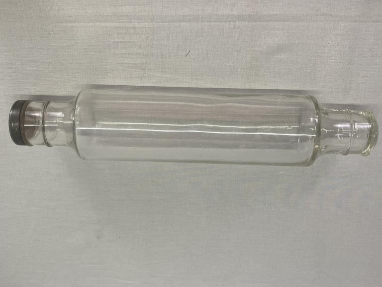 Glass Rolling Pin: Glass would be filled with ice to keep dough from sticking to rolling pin. 14" long x 2.75"d. 1 lb 10 oz.
