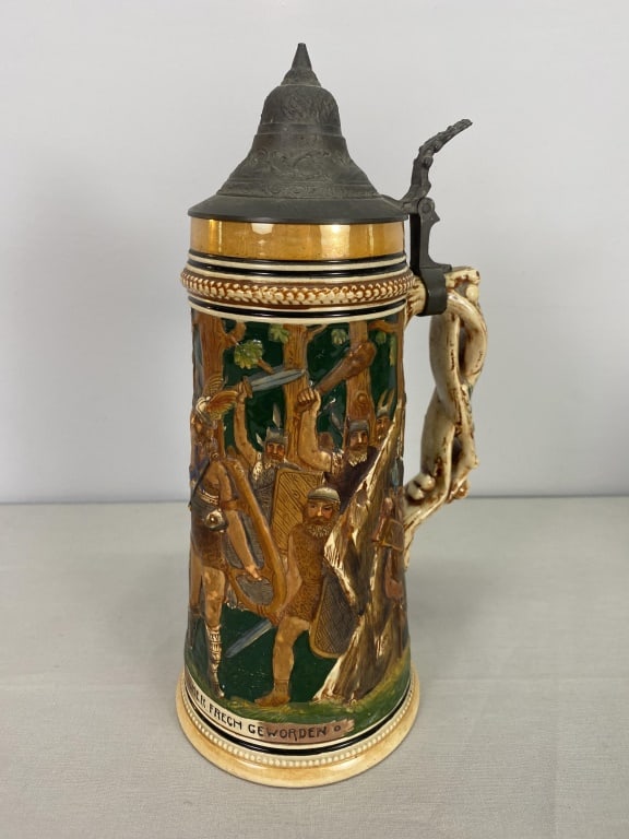 German Beer Stein, Pewter Lid (1 of 8)