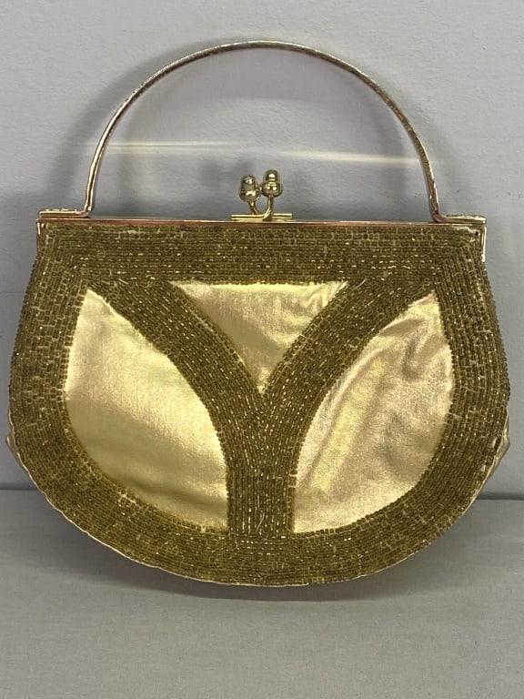 Gold Fabric Beaded Handbag (1 of 4)