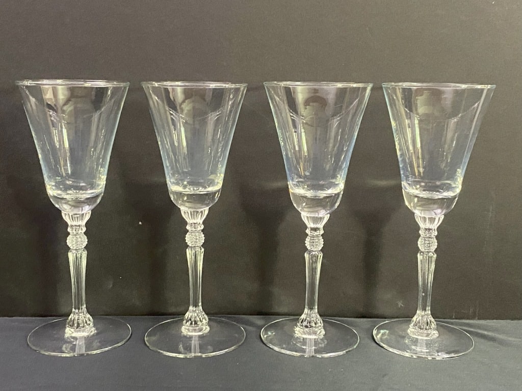 4 Wine Glasses, Glastonbury Lotus: 7"h x 2 7/8"d 1 lb. 4 oz.