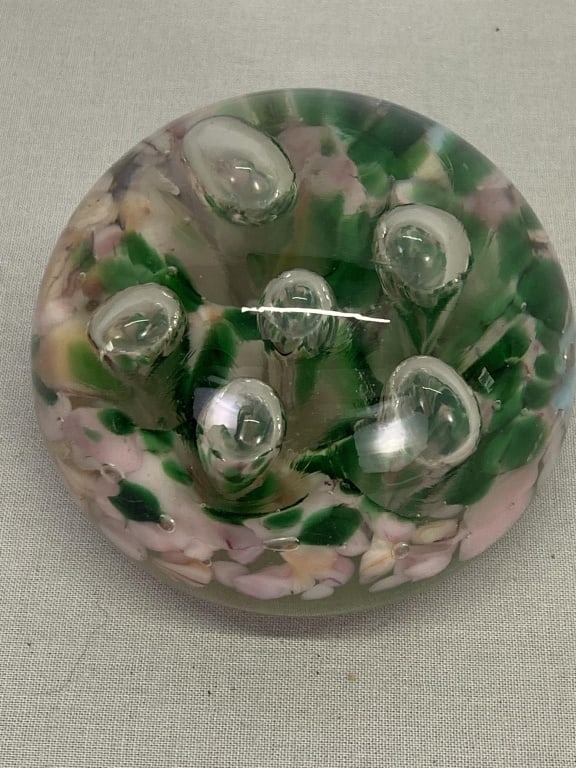 Pink & Green Paperweight with 6 Large Bubbles (1 of 2)