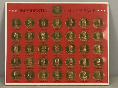 1968 Bronze Collector's Set Presidential Coins: George Washington to Richard Nixon. Franklin Mint. 8.5" x 10.5". 11 oz.