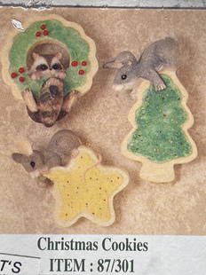 Charming Tails Christmas Cookie Ornaments: 3 Ornaments. Wreath, Star & Tree with cute animals hanging on them. 8.5"w x 7.5"h x 3.75"d