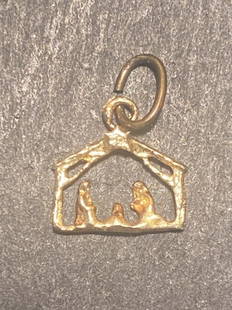 Nativity Charm for Bracelet: Gold Colored, NO markings indicating it is actually Gold. Charm is: 3/8" wide x 7/16" high.