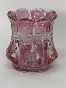 Pink & Gold US Glass Company Toothpick Holder