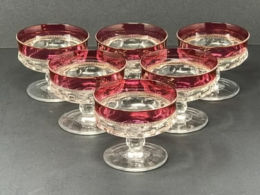 6 Ruby Flash Banded Footed Sherbets.