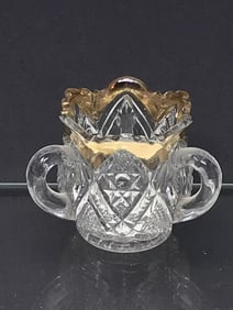 EAPG 3-Handled Toothpick Holder, Gold Trim