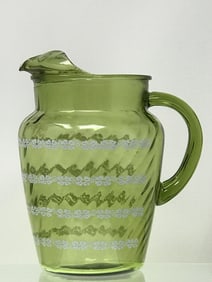 MCM 1970's Avocado Green Glass Pitcher