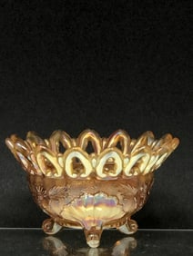 Carnival Glass Marigold Open Lace 3 Footed Bowl