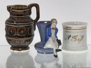 Miniature Pitcher, Mug & Blue Vase, Vintage