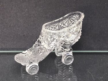 Fenton Clear Glass Roller Skate, 1930's