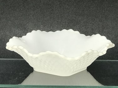 Fenton Milk Glass Ruffle Edge Bowl, c. 1955
