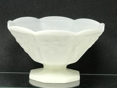 Milk Glass Pedestal Compote Grape Leaf