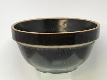Primitive Dark Brown Glazed Stoneware Bowl