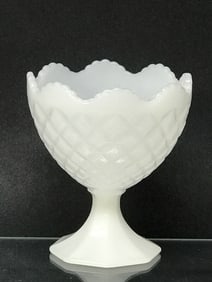 Vintage Milk Glass Compote, Quilted Diamond, Napco