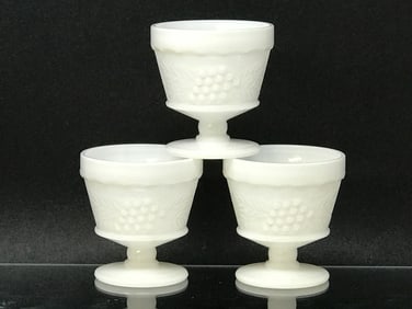 Vintage Milk Glass Footed Sherbet, Grape & Leaf