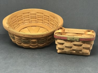 Two Longaberger Baskets Rectangular & Round, 1993