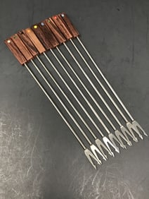 Vintage Fondue Forks Set of 9, Teak Handles