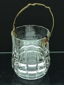 Paneled Glass Ice Bucket, Gold Handle, Italy