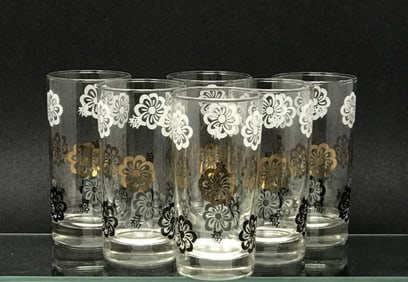 MCM Barware Flowers & Asian Calligraphy