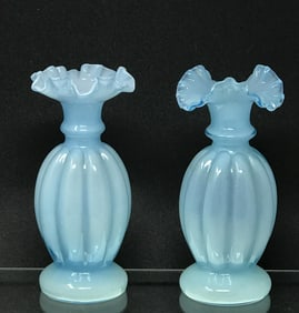 Fenton Mellon Baby Blue Ruffle-Top Vases