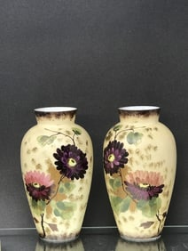 Victorian Milk Glass Opaque Vases Hand-Painted