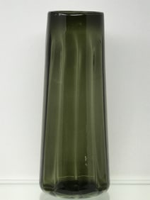 Smoky Green Large Ribbed Glass Vase