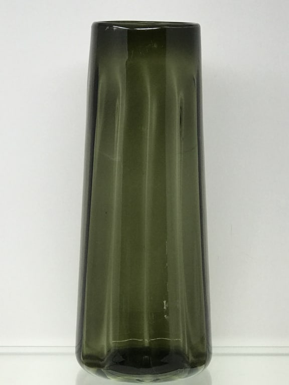 Smoky Green Large Ribbed Glass Vase (1 of 2)