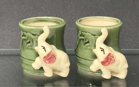Pair of Vintage Bamboo Planters with Elephants