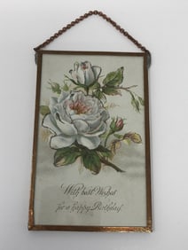 Victorian "Happy Birthday" Postcard Under Glass