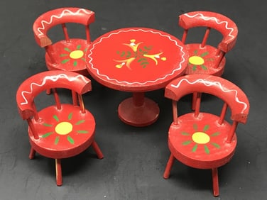 Vintage Miniature Red Table & Four Chairs