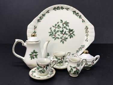 Miniature Christmas Holly Tea Set