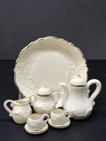 Miniature Porcelain Tea Set, Cream White & Gold