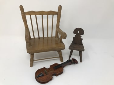 Vintage Miniature Chairs and Violin