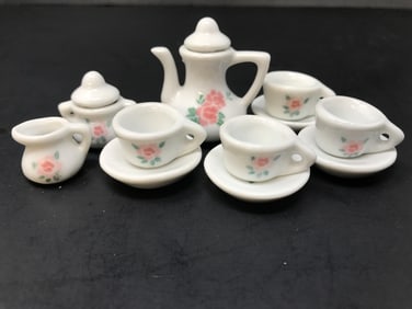 Miniature Pink Rose on White China Tea Set
