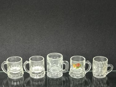 5 Miniature Glass Mugs