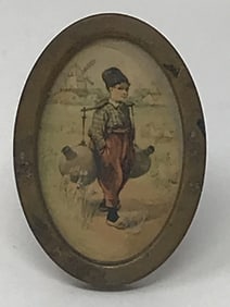 2.5" Oval Frame Print of Dutch Boy with Water Jugs