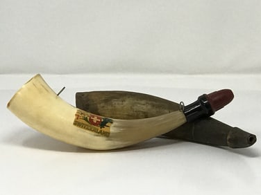 Swiss Souvenir Horn & Antique Powder Horn