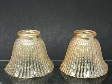 Pair of Pressed Glass Gold Iridescent Lamp Shades