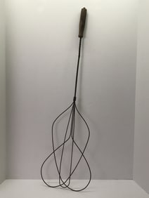 Antique Rug Beater, Wood Handle and Twisted Metal