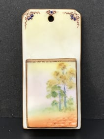 Nippon Match Box Holder Hand Painted Porcelain