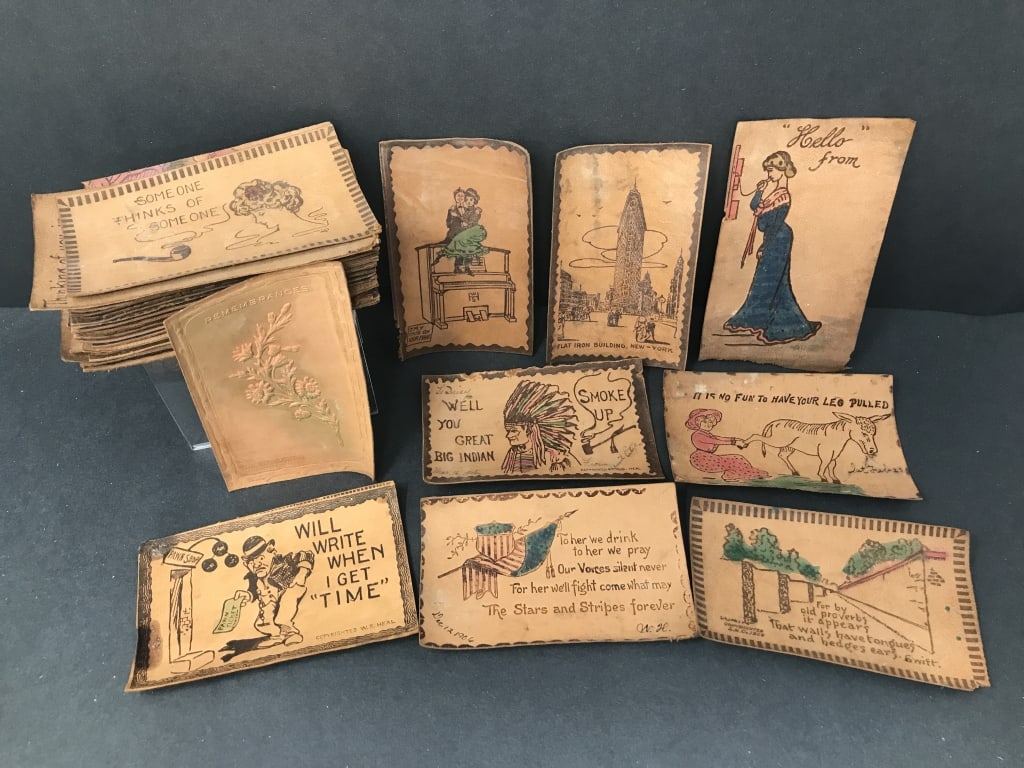 Early 1900's Leather Postcards, Lot of 40 (1 of 4)
