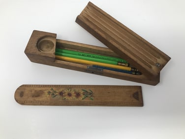 1940's Pencil Box, Wood, No Key, Unlocked