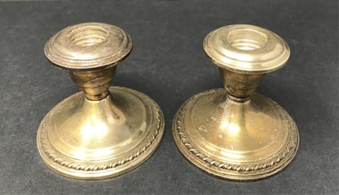 Pair Sterling Candle Stick Holders, Weighted