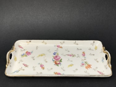 Vanity Tray Decorated in Flowers with Gold Trim